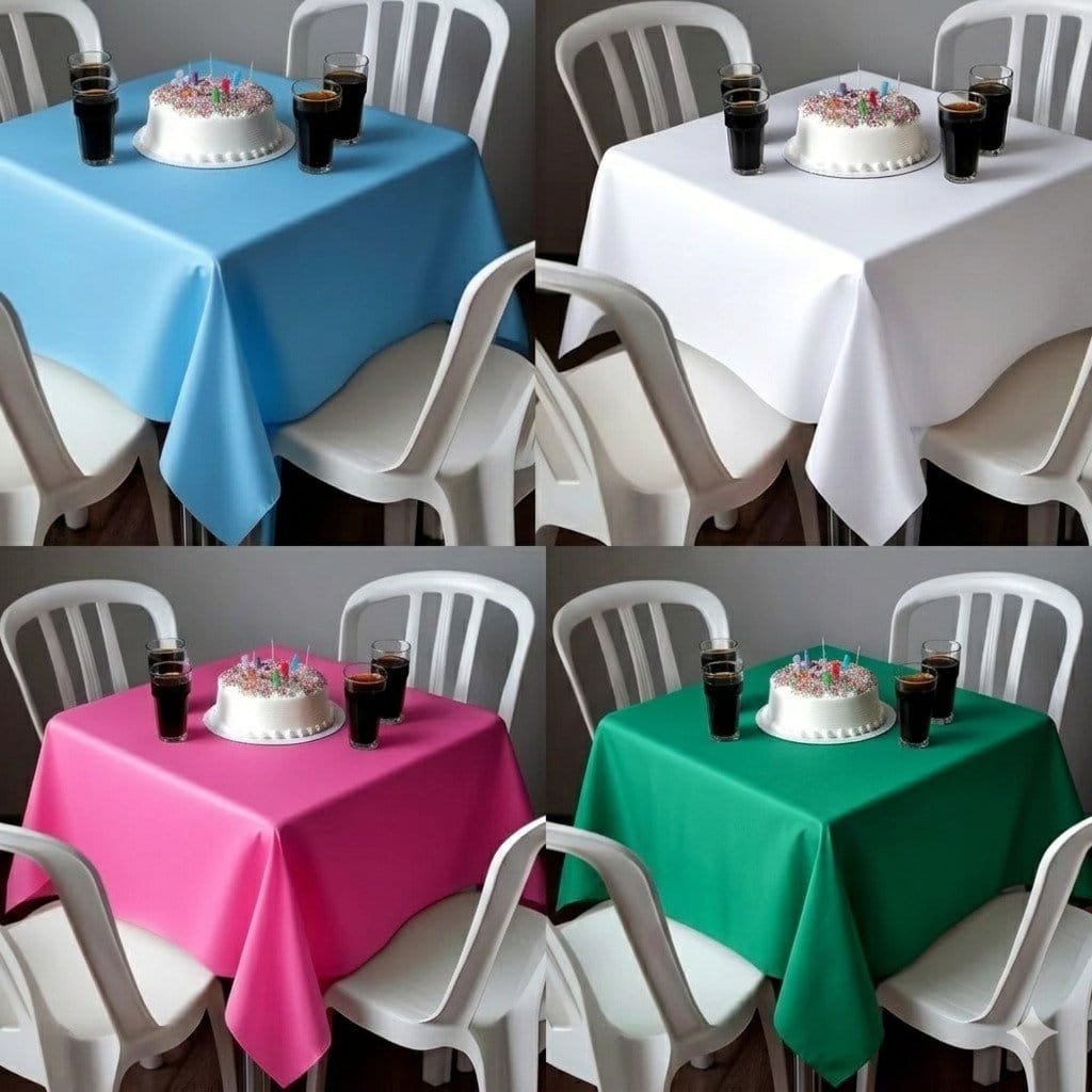 toalha de mesa tnt 1,40x1,40 colorida para festa chá de bebê e chá revelação decoração simples