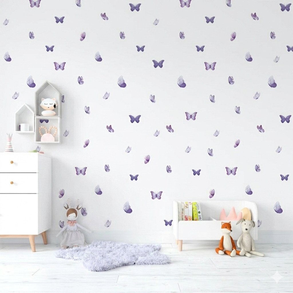 Adesivo de parede autocolante borboletas lilás decoração quarto de bebê infantil feminino