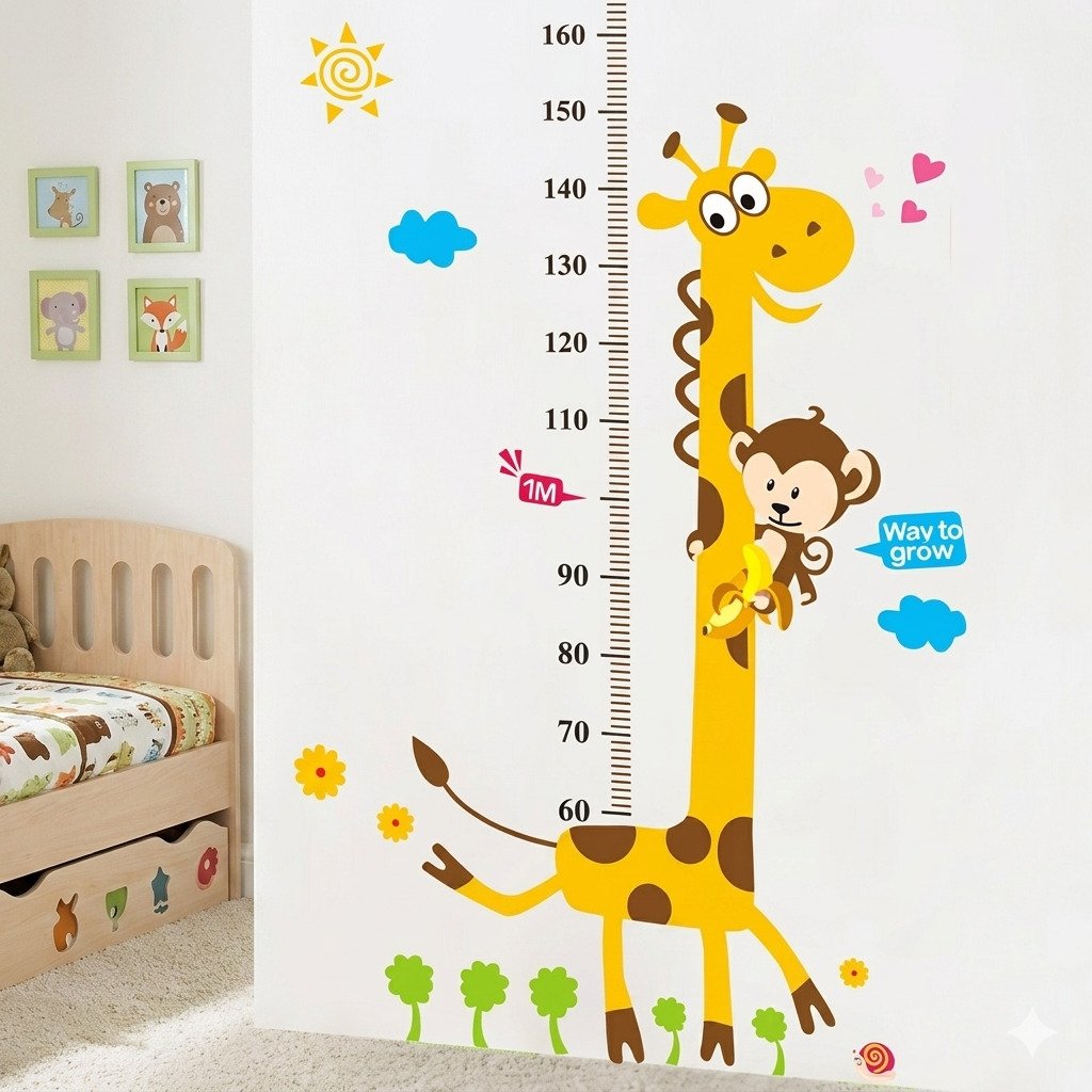 adesivo de parede infantil régua de altura girafa safari medidor crescimento bebê quarto decoração