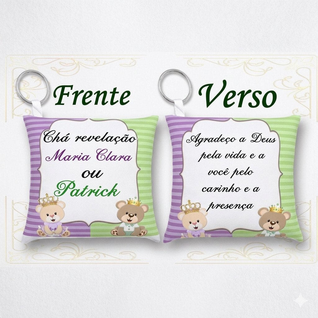 almochaveiro personalizado chá revelação ursinho frente e verso com nome do bebê lembrancinha criativa chá de bebê