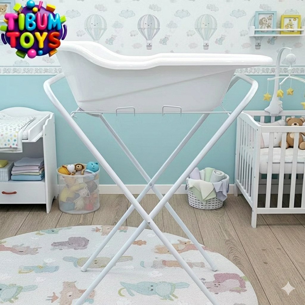 banheira de bebê 20 litros com suporte dobrável branca segura e prática para banho infantil