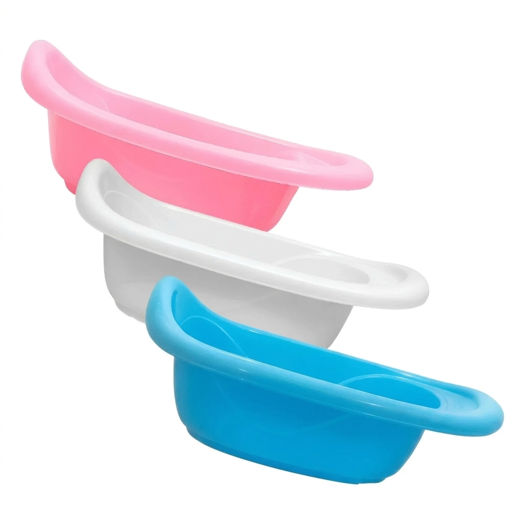 Banheira de bebê 22 litros com saboneteira azul rosa branco