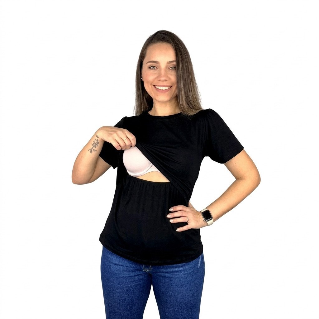 blusa para amamentação com abertura discreta fácil acesso seio roupa amamentar confortável feminina