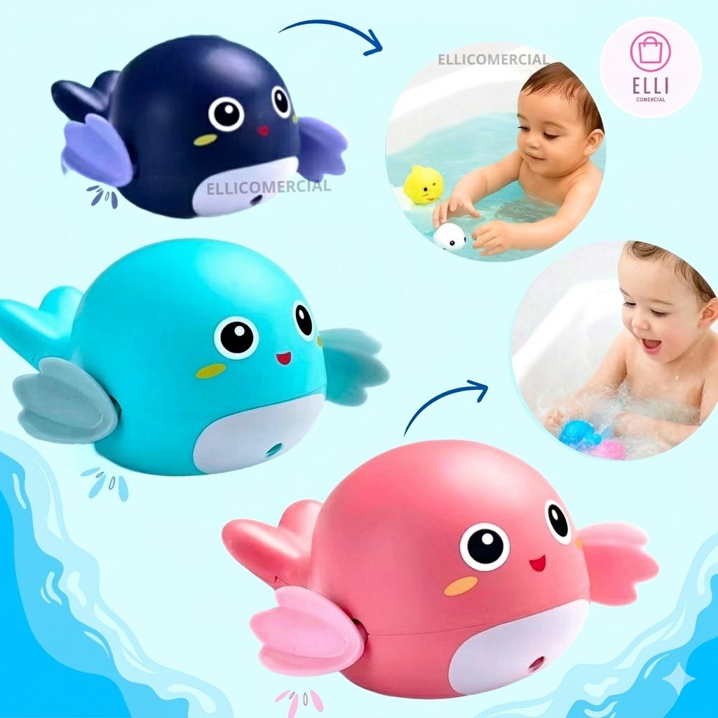 brinquedo de banho baleia com corda que nada sozinho para bebê na banheira