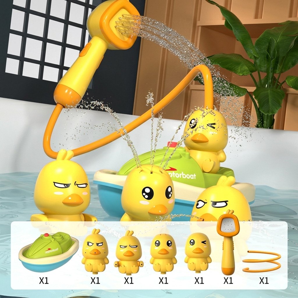 Brinquedo de banho infantil ducha elétrica pato amarelo com aspersor de água