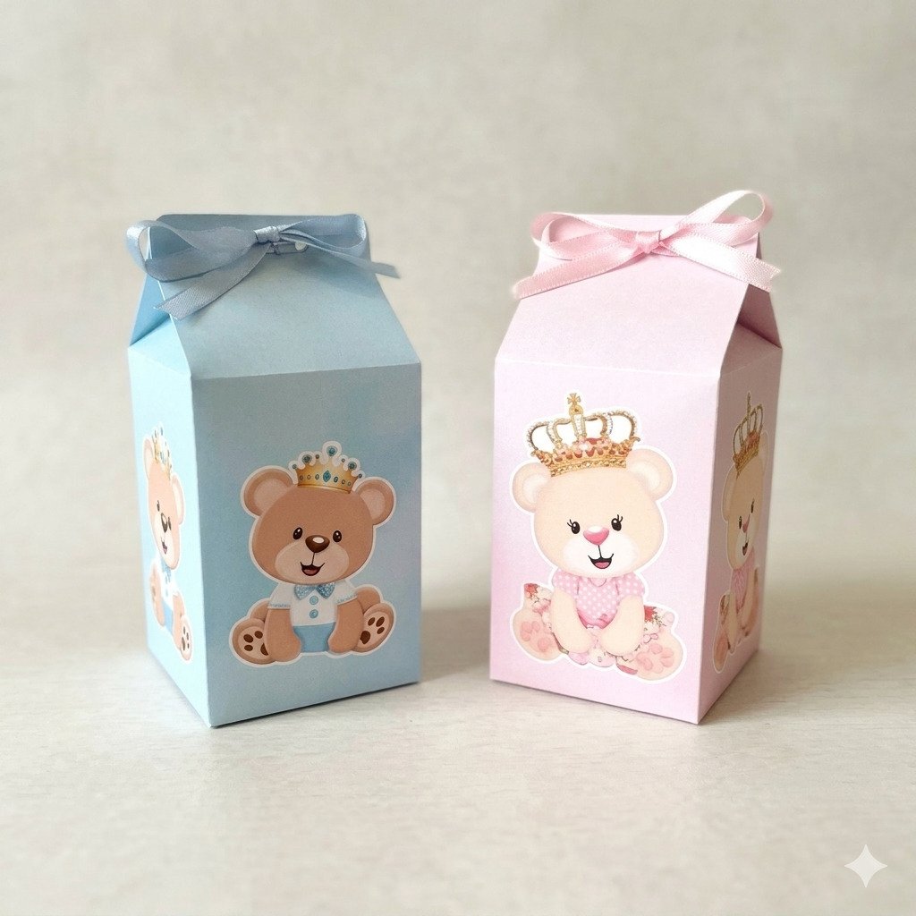 caixa milk ursinho azul e rosa chá revelação lembrancinha decorativa bebê
