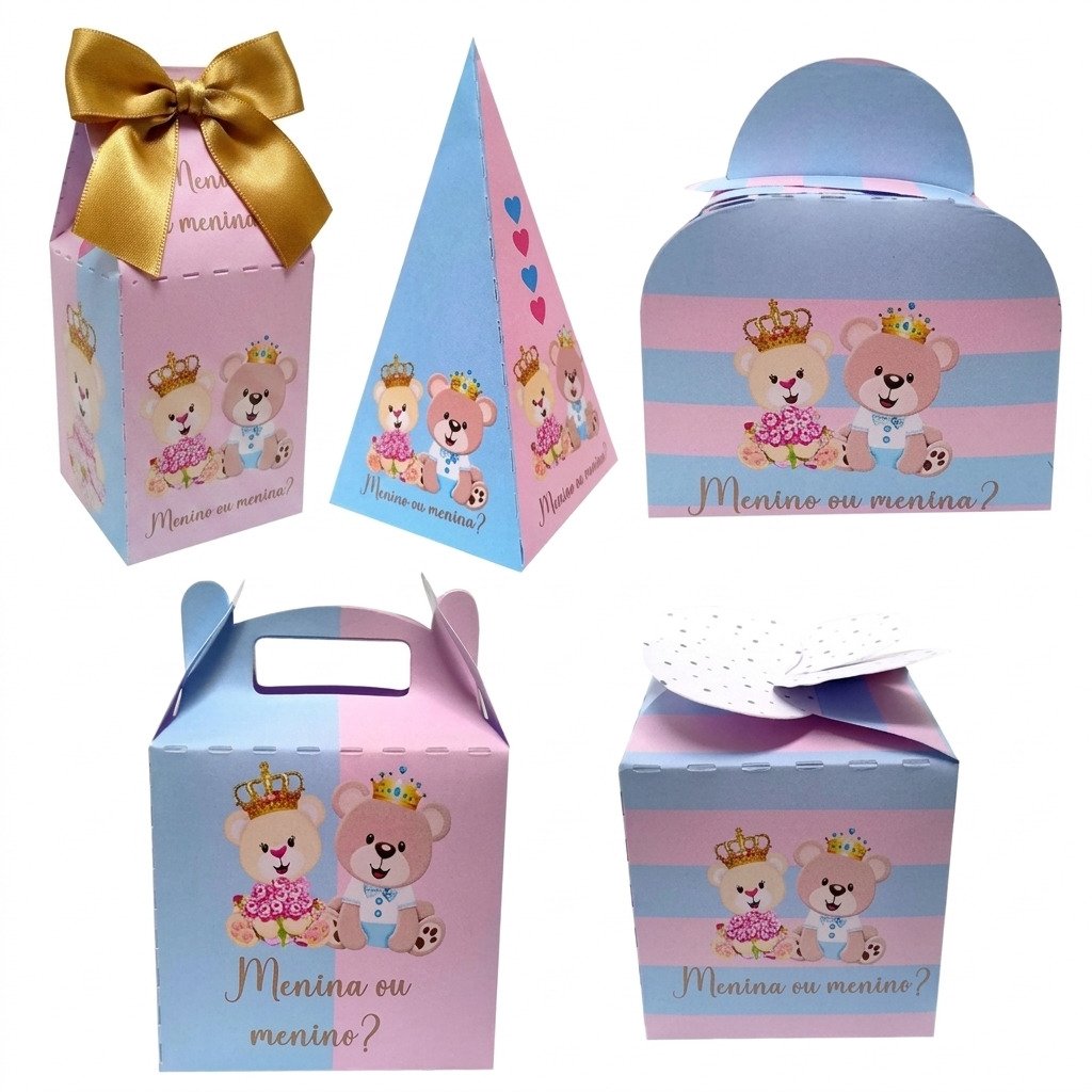 caixinha cha revelacao azul e rosa ursinho lembrancinha menino ou menina decoracao festa bebe