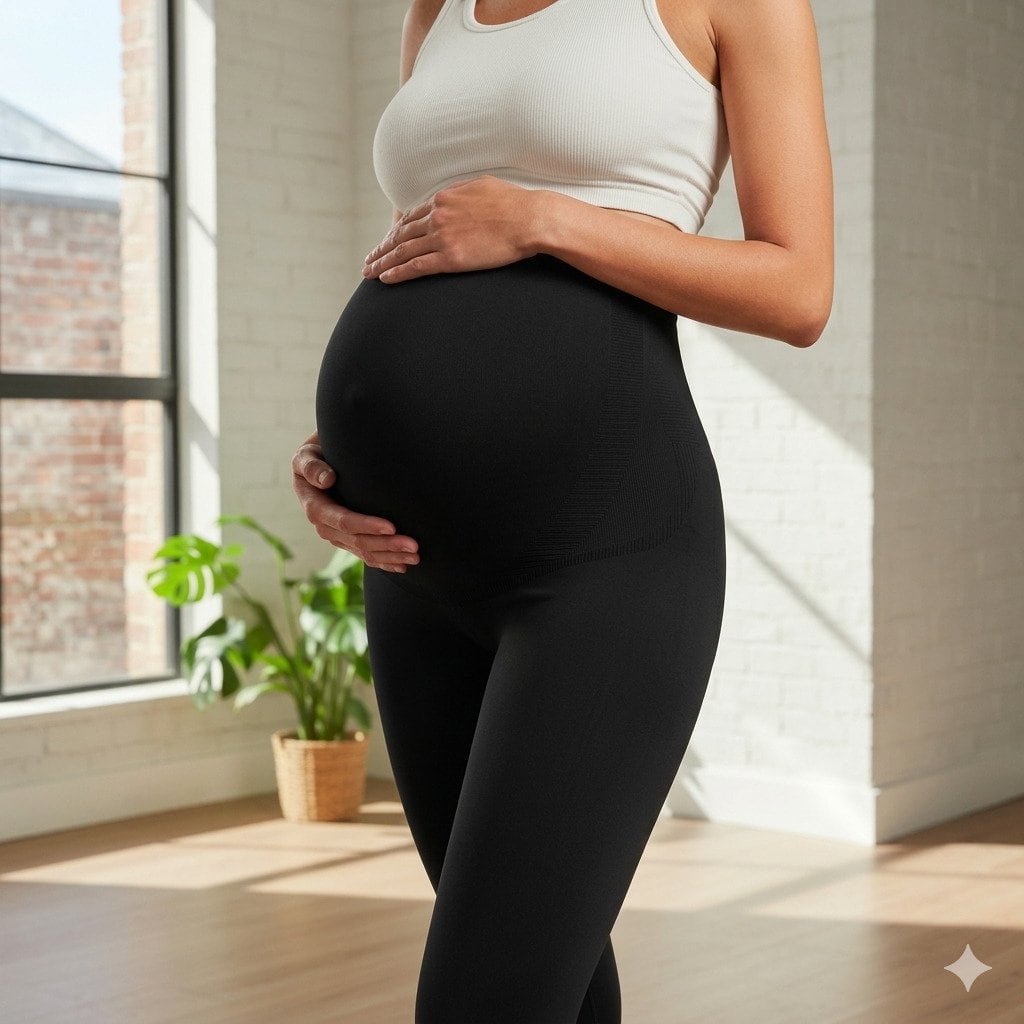 Calça legging gestante Lupo preta sem costura com alta elasticidade e conforto para gravidez, modelagem anatômica para barriga de gestante