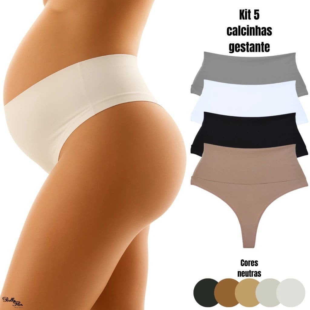 Kit com 5 calcinhas para gestante sem costura confortáveis com cós alto que não aperta a barriga