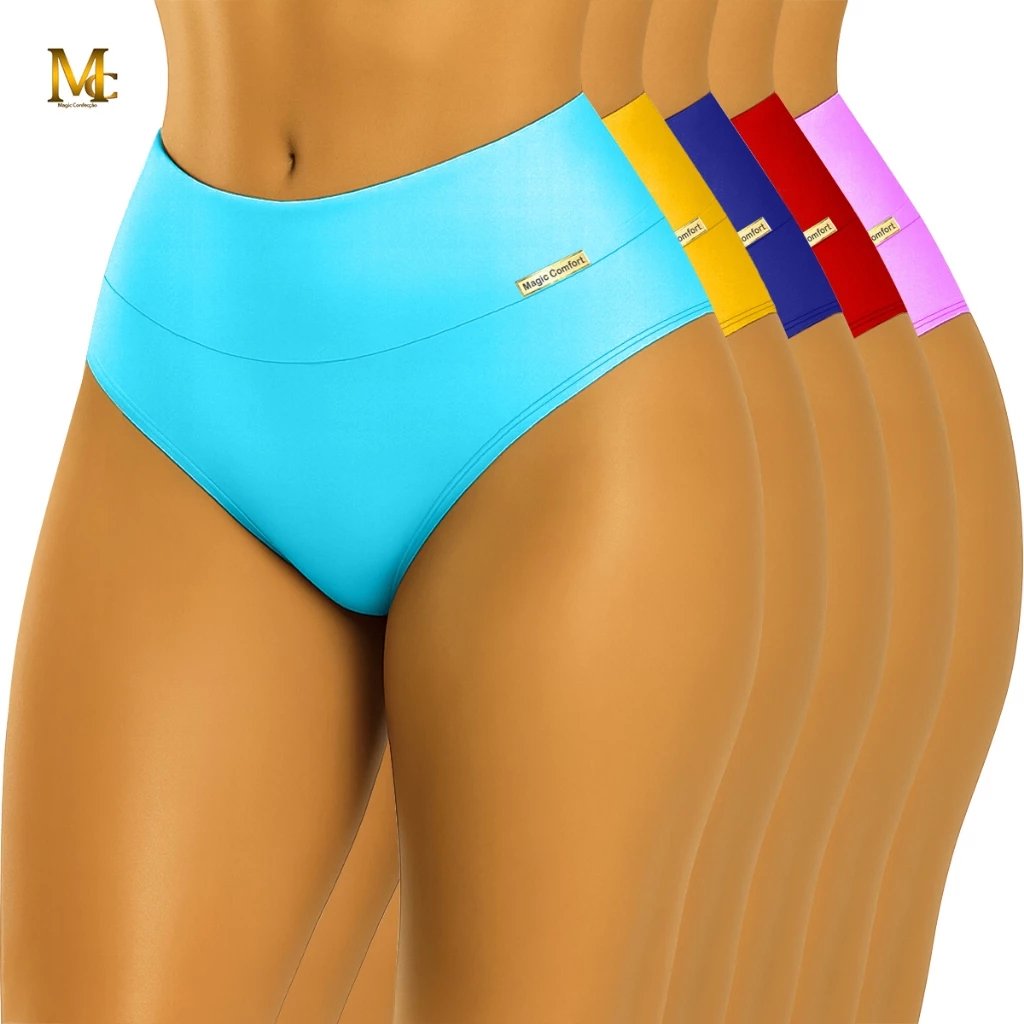 calcinha pós parto cós alto modeladora microfibra feminina confortável kit 5 peças