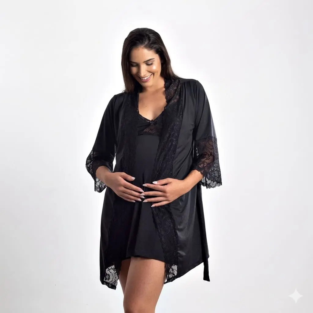 camisola amamentação com robe maternidade confortável pós parto