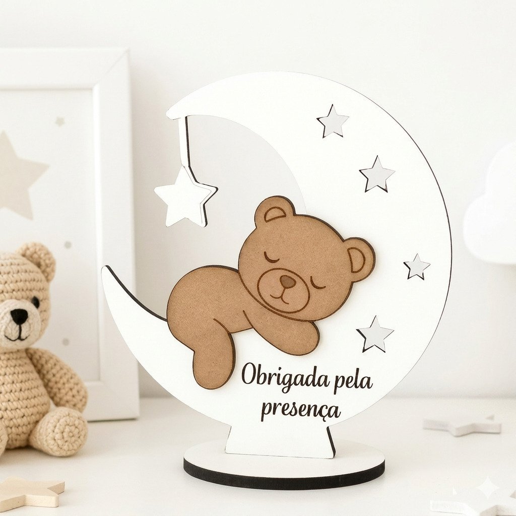 Centro de mesa ursinho na lua para chá de bebê decoração kit com 5 peças delicado