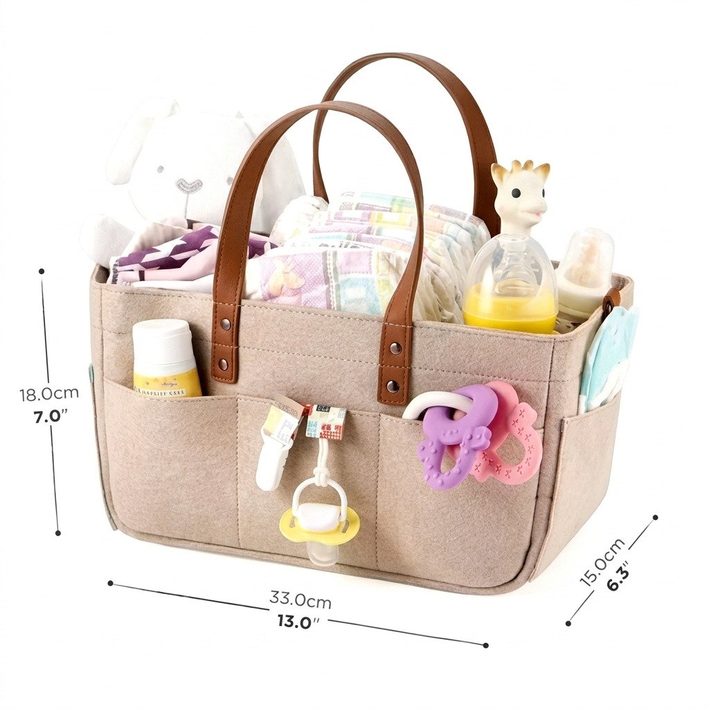 cesta organizadora de feltro para bebe com alça bolsa porta fraldas portátil com divisórias