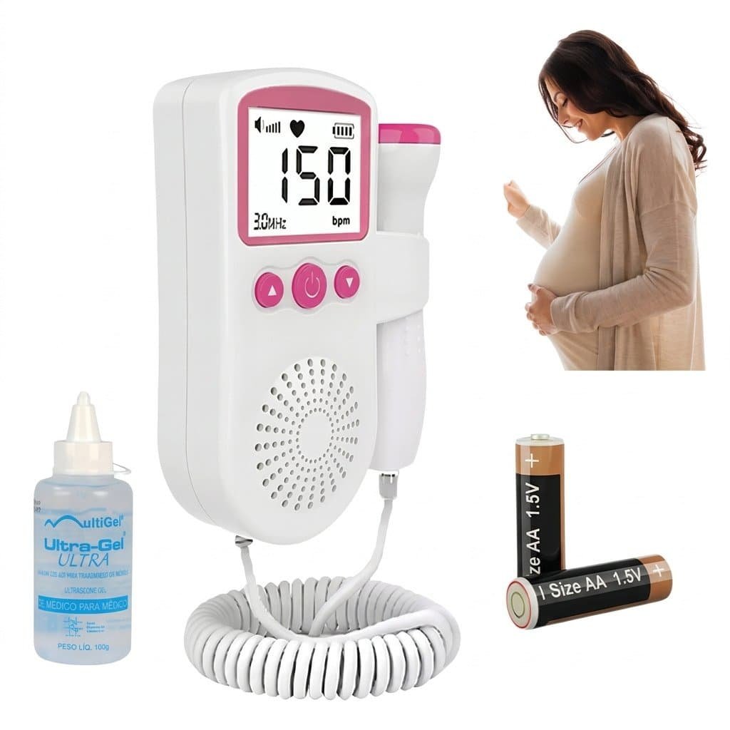 Doppler fetal portátil para ouvir batimentos do bebê em casa com tela digital