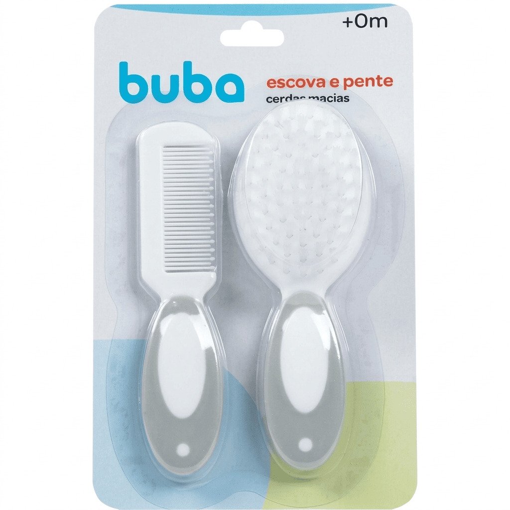 escova e pente para bebe buba cerdas macias kit higiene recem nascido