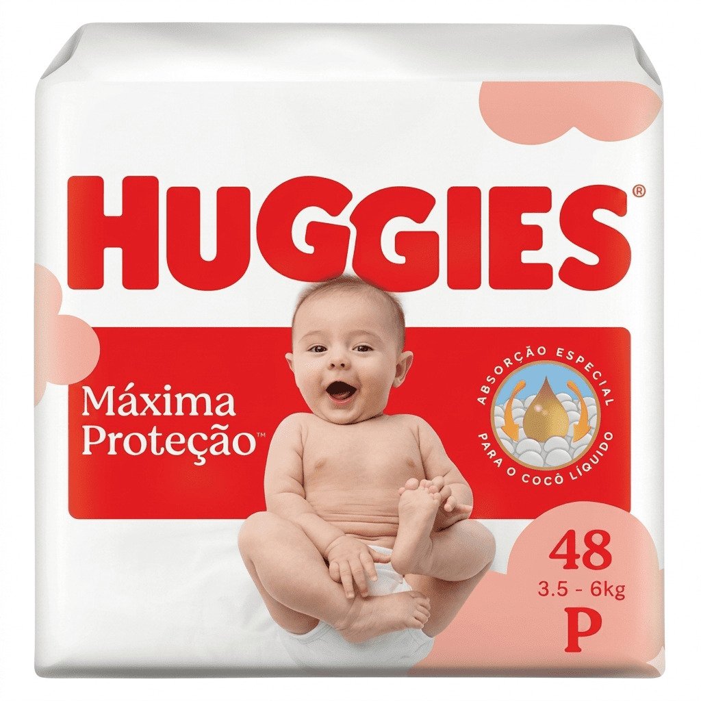 Fralda Huggies Máxima Proteção tamanho P 48 unidades para bebê recém-nascido