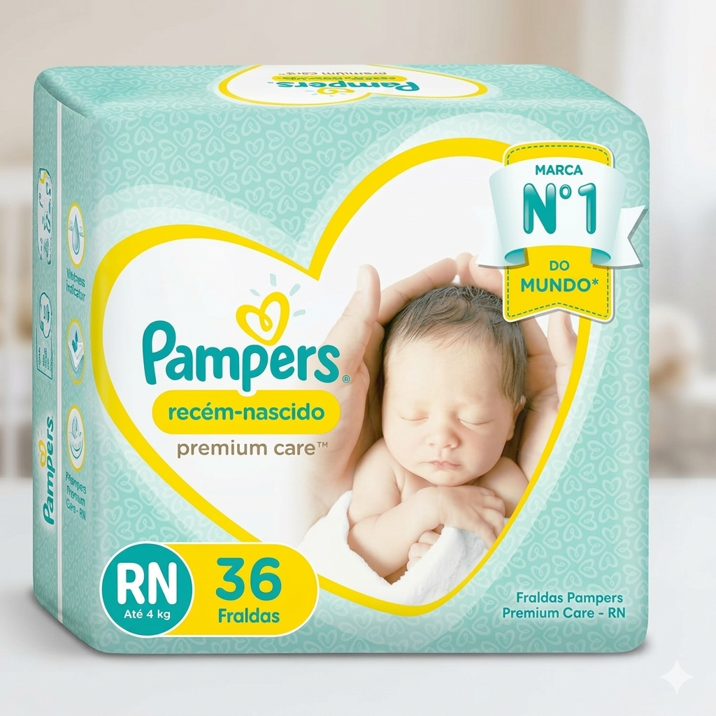 Fralda Pampers Premium Care RN para recém-nascido até 4kg com 36 unidades embalagem original
