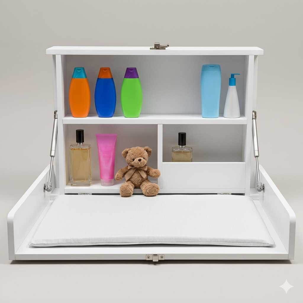 fraldario de parede bebe com pistao e colchonete mdf branco trocador dobravel bela moveis