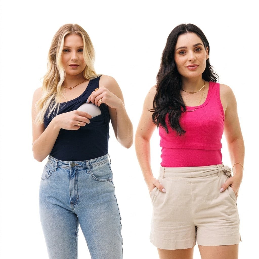 Kit com 2 camisetas de amamentação feminina com abertura prática para lactantes, roupas confortáveis para gestante e pós-parto