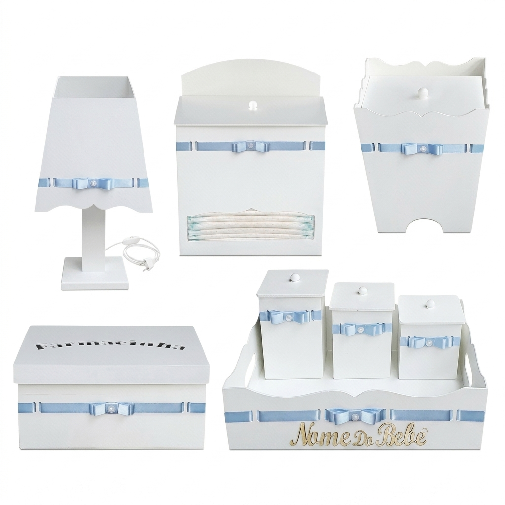 kit bebê completo decorado azul com farmacinha porta fraldas e organizadores personalizados