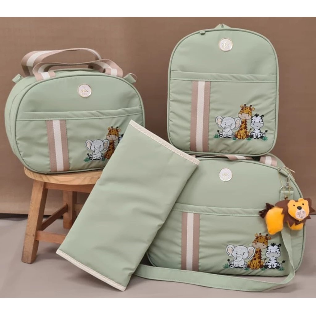 kit bolsa maternidade safari com mochila e trocador impermeável bebê completo verde