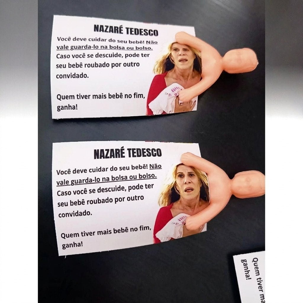 Kit brincadeira Nazaré Tedesco para chá de bebê e chá revelação jogo divertido festa convidados