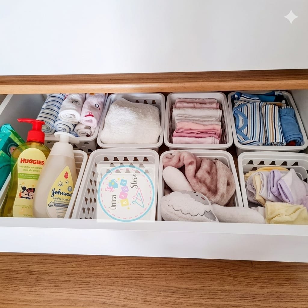 kit cestos organizadores bebê coloridos enxoval gaveta organização fraldas roupas bebê