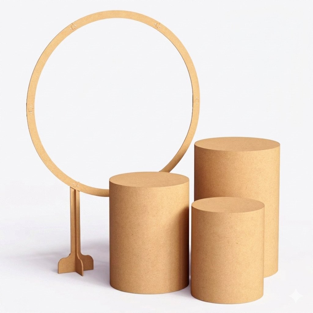 kit decoração festa mdf painel arco redondo trio cilindros aniversário chá de bebê revelação