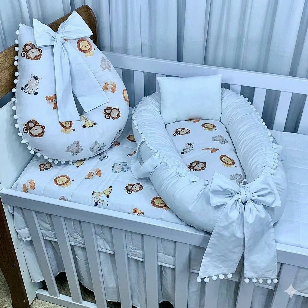 kit ninho redutor de berço com almofada de amamentação bebê conforto algodão