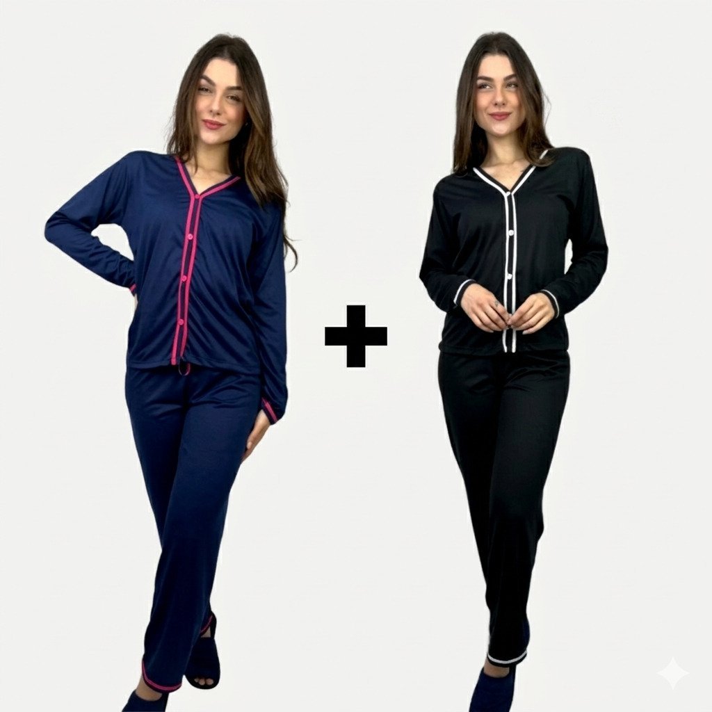 kit pijama gestante e amamentação longo com botões frontal confortável maternidade 2 peças