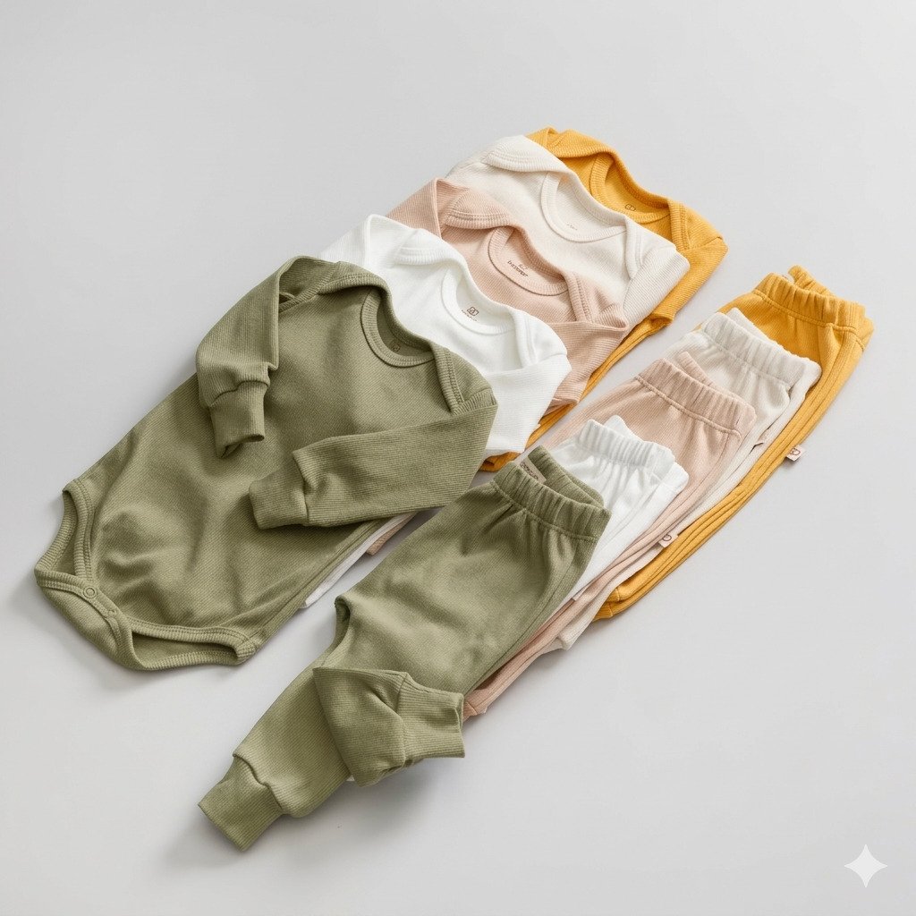 kit roupa de bebê 4 peças canelado body manga longa e mijão enxoval recém nascido confortável