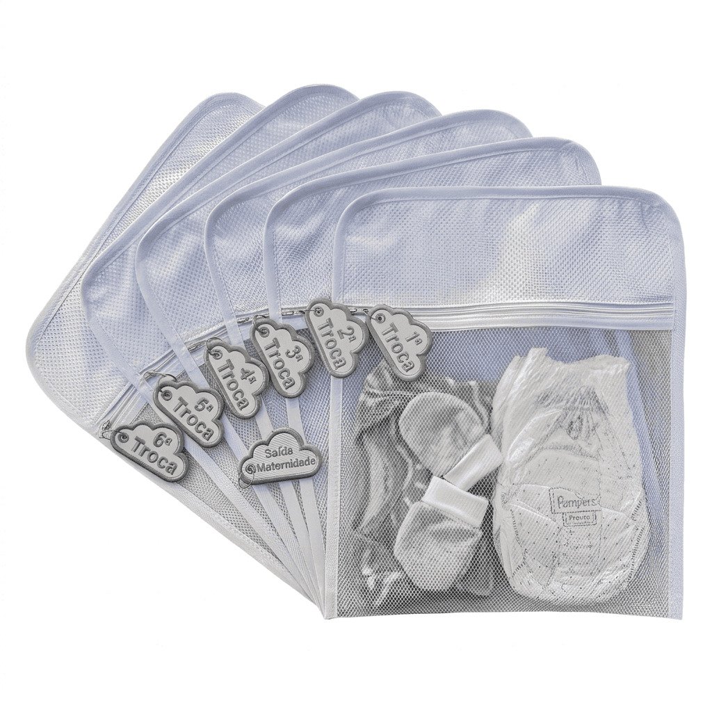 kit 6 saquinhos maternidade organizador bebê com tag mala maternidade tule piquet