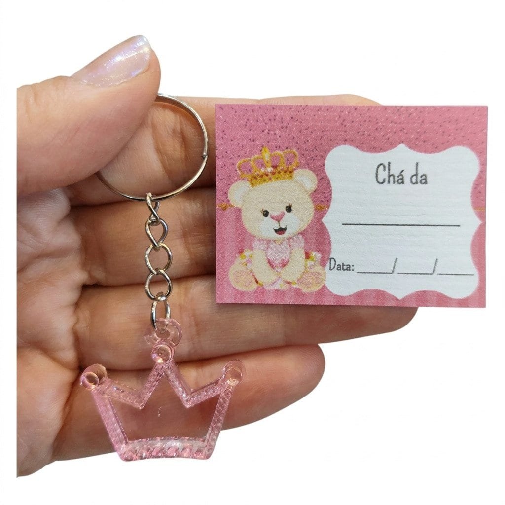 lembrancinha chá de bebê coroa rosa chaveiro personalizado