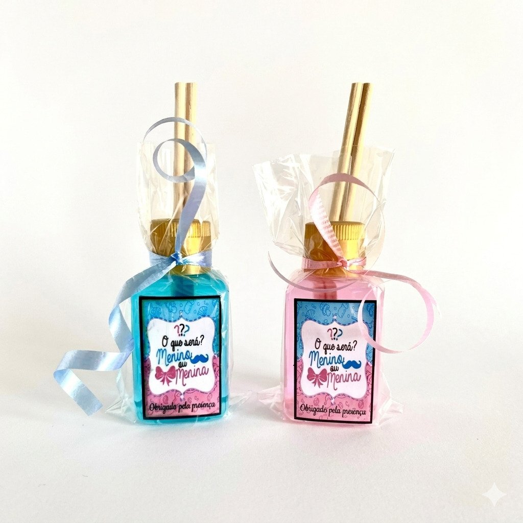 lembrancinhas personalizadas chá revelação mini aromatizador azul e rosa kit 30 unidades