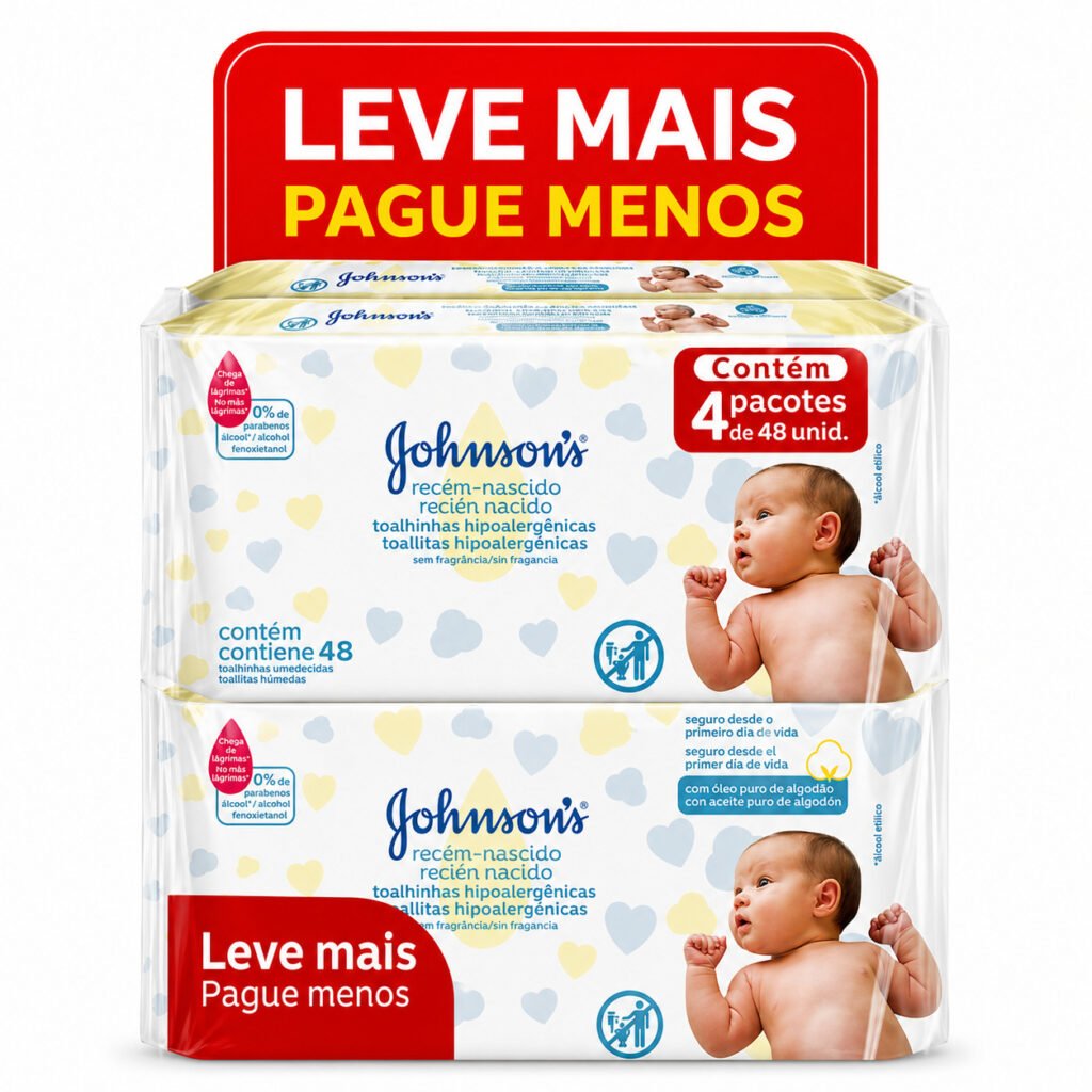 lenço umedecido bebê Johnson’s limpeza suave recém nascido sem álcool