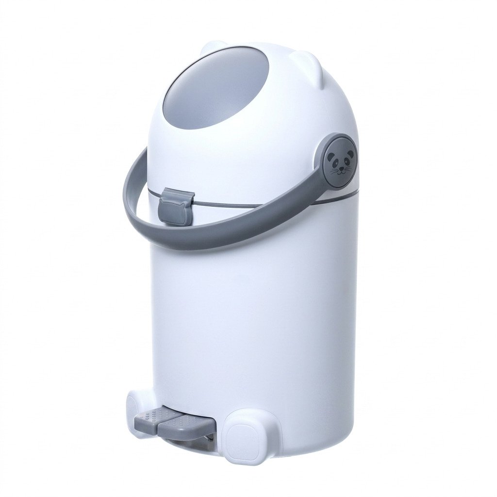 lixeira antiodor para fraldas bebê modelo gato panda com pedal e tampa vedada