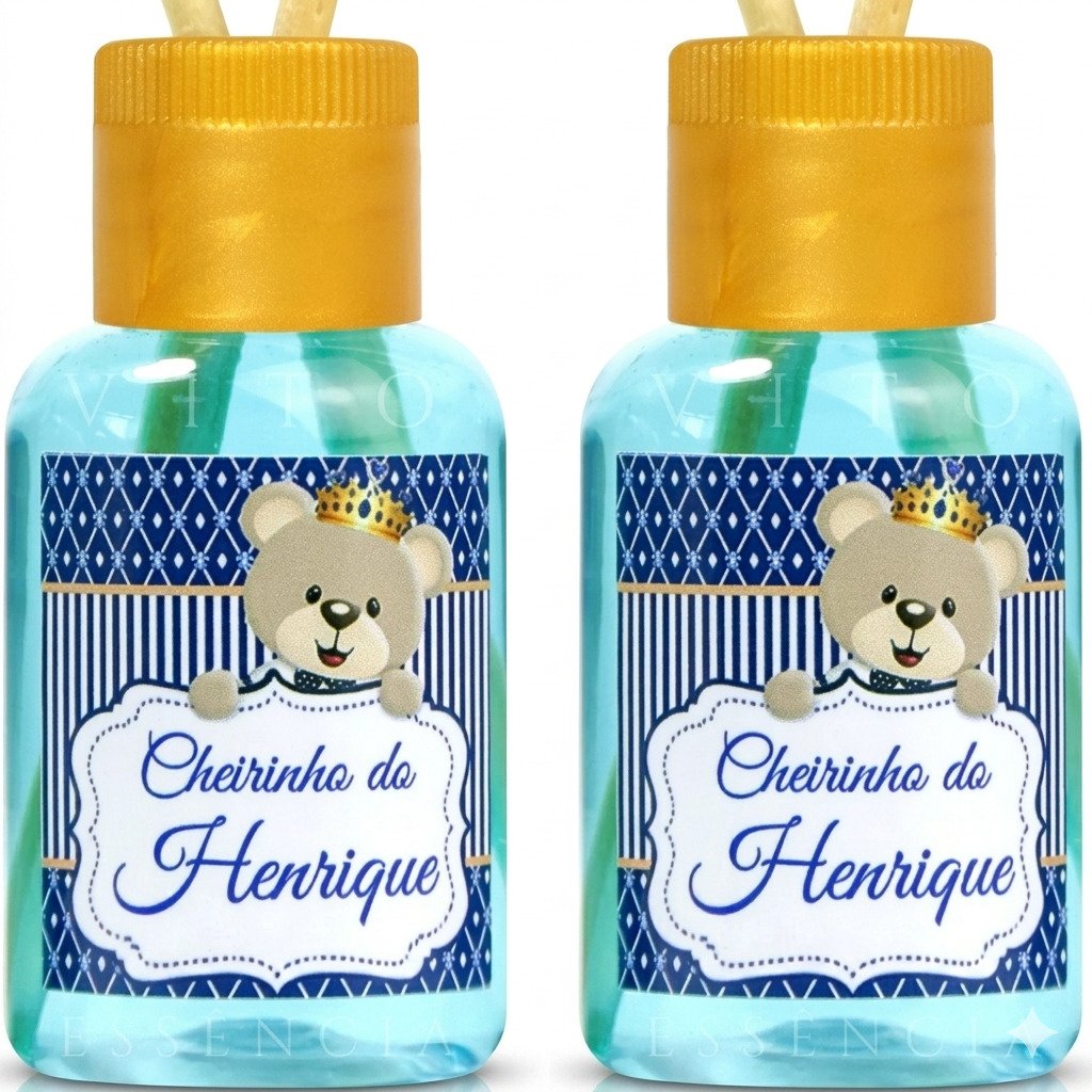 mini aromatizador lembrancinha chá de bebê personalizado com nome azul ursinho cheiro de bebê