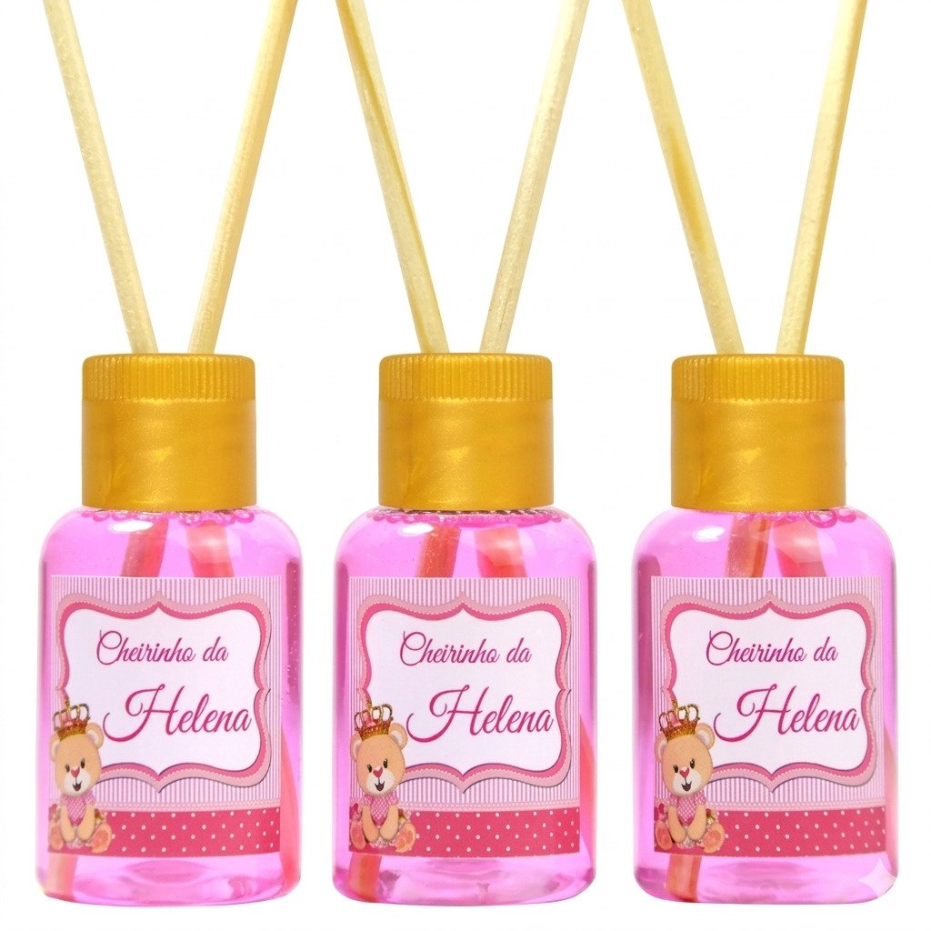 mini aromatizador personalizado chá de bebê rosa lembrancinha com nome cheirinho da helena