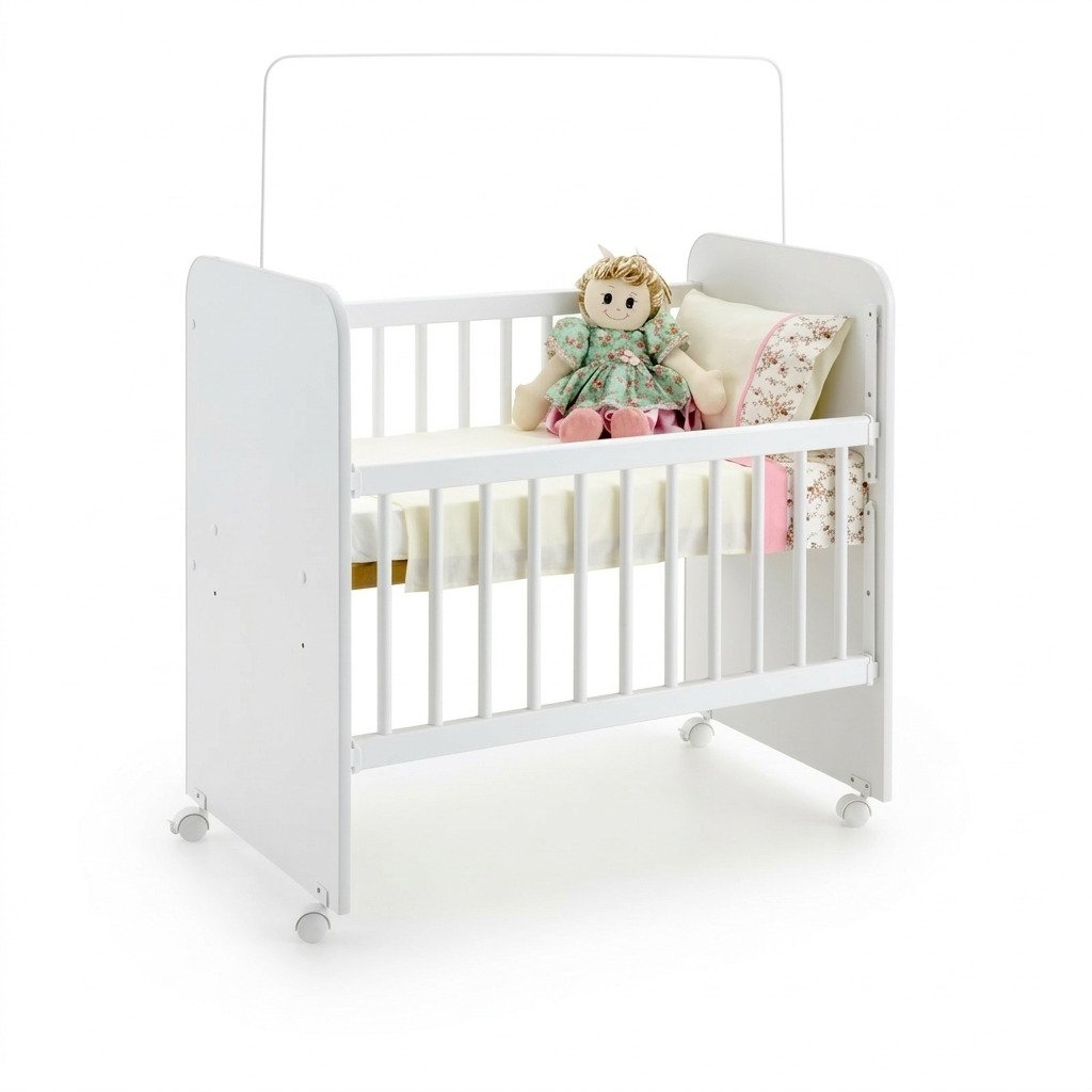 mini berço com grade móvel e regulagem de altura com colchão para recém-nascido branco