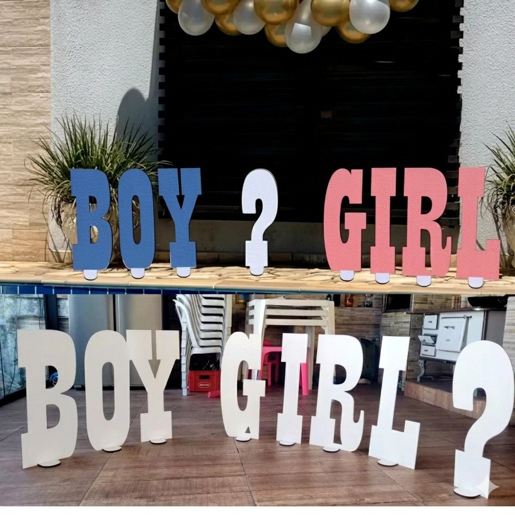 palavra boy e girl mdf decoração chá revelação azul rosa enfeite mesa festa bebê