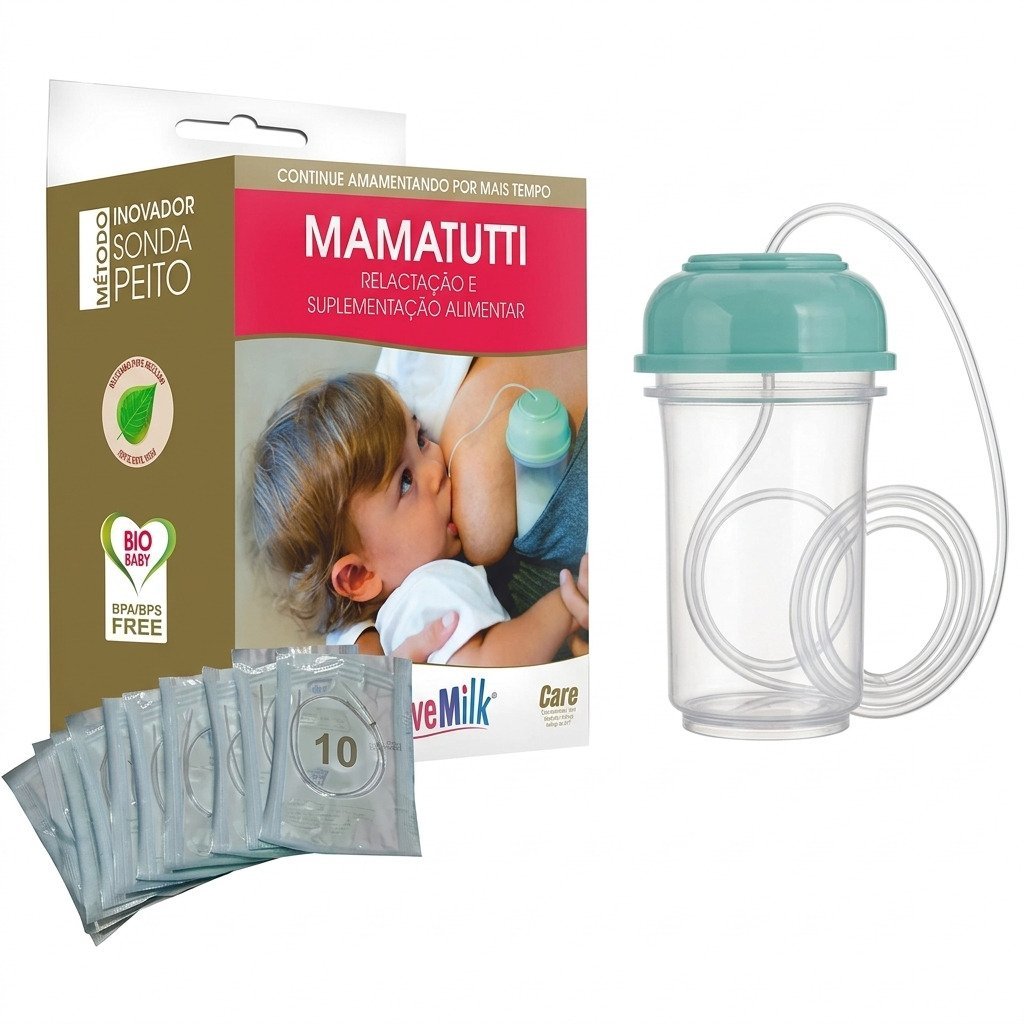 Relactador Mamatutti sonda de amamentação com reservatório e tubos para estimular produção de leite materno