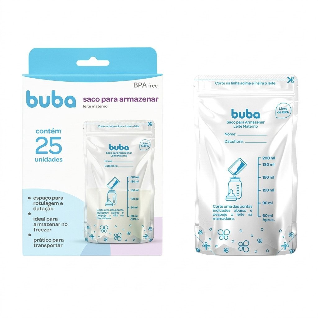 saco para armazenar leite materno buba 200ml bpa free 25 unidades armazenamento leite congelamento