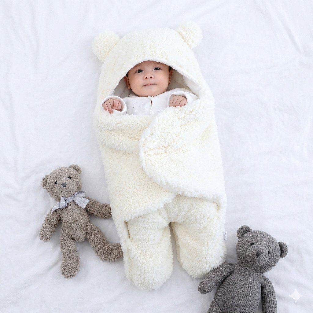 saco de dormir bebê ursinho sherpa inverno quentinho recém nascido unissex confortável