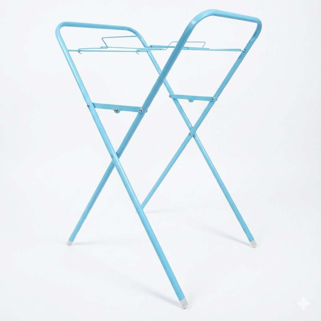 suporte para banheira de bebê dobrável resistente estrutura metálica azul antiderrapante
