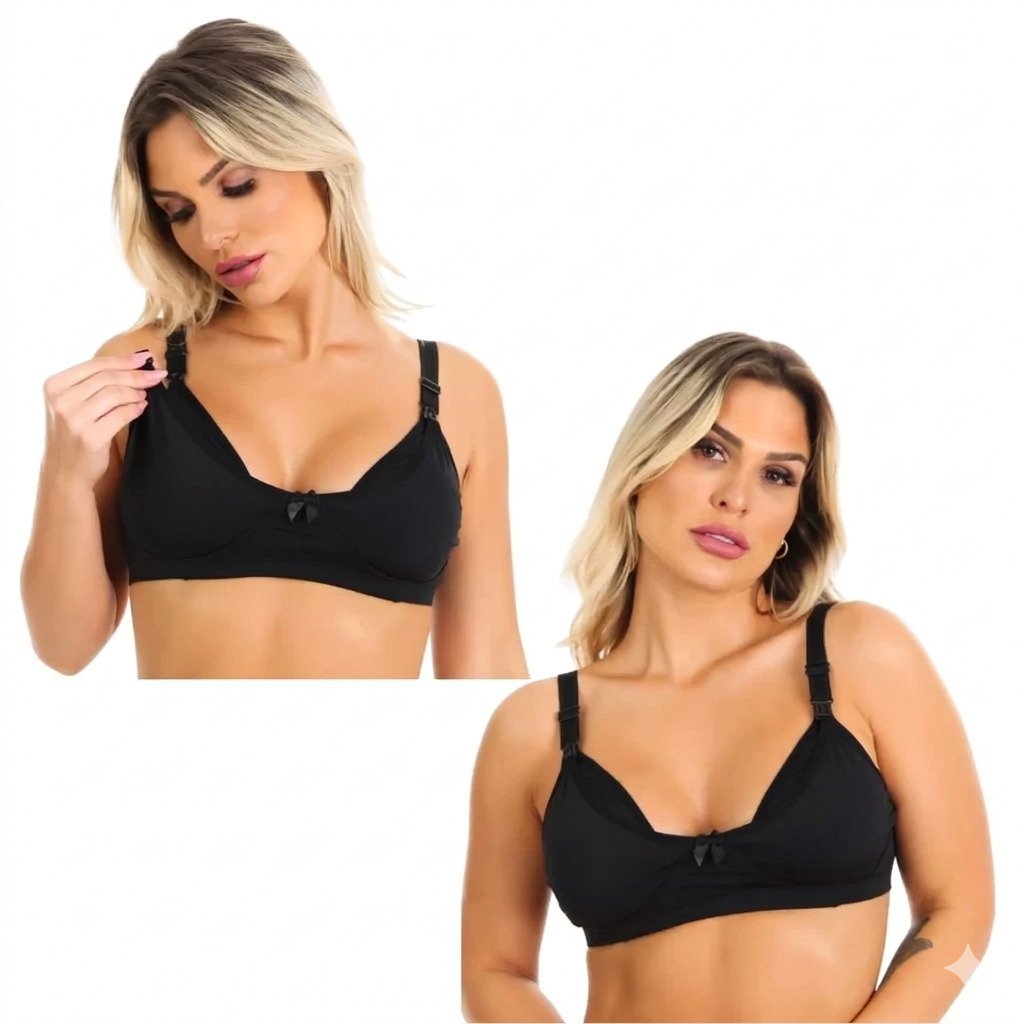 Sutiã de amamentação sem bojo preto com abertura frontal fácil, kit com duas peças confortável para gestantes e pós-parto