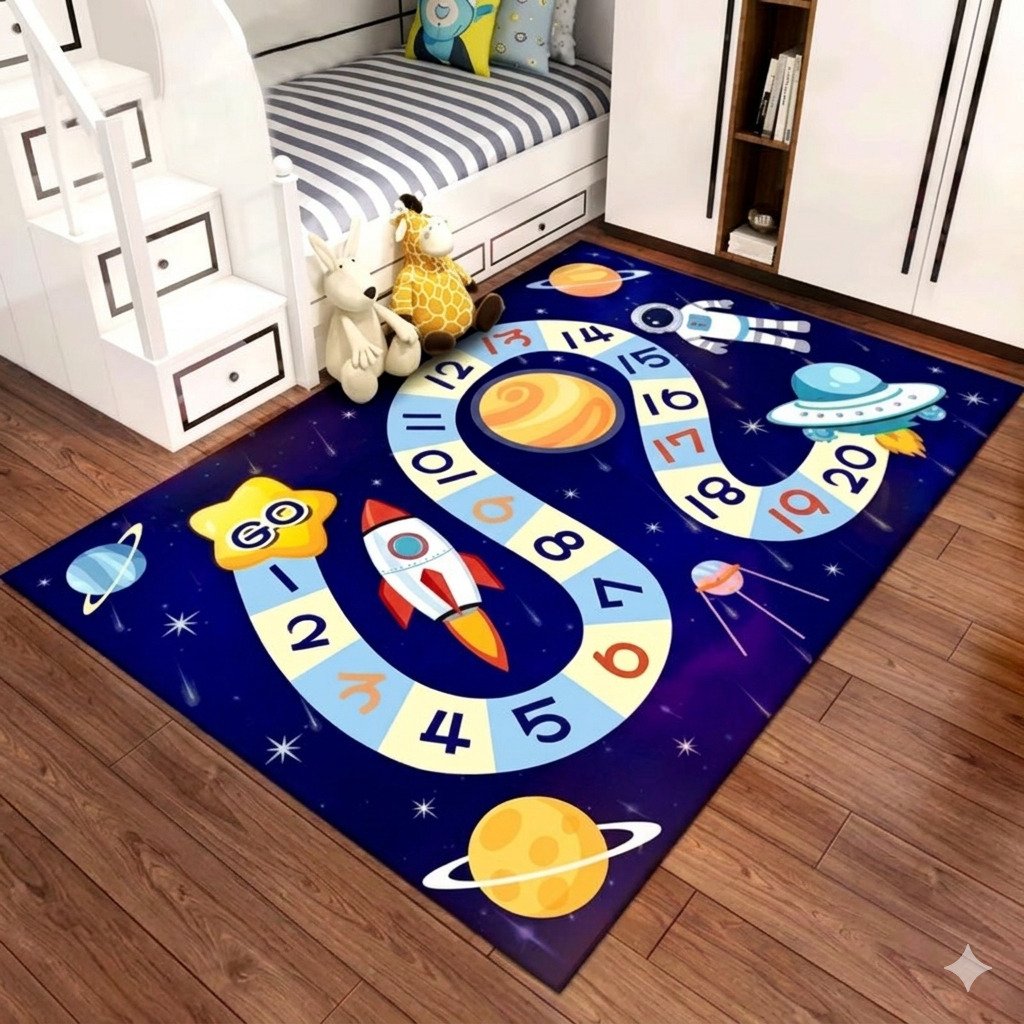 tapete infantil educativo antiderrapante tema espaço macio para bebê 100x140cm