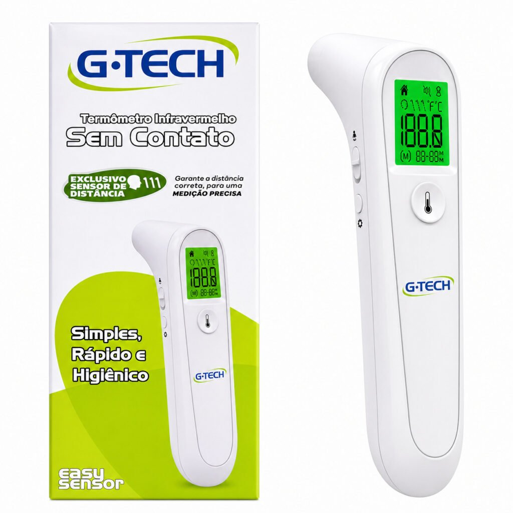 Termômetro infravermelho sem contato G-Tech medindo temperatura digital