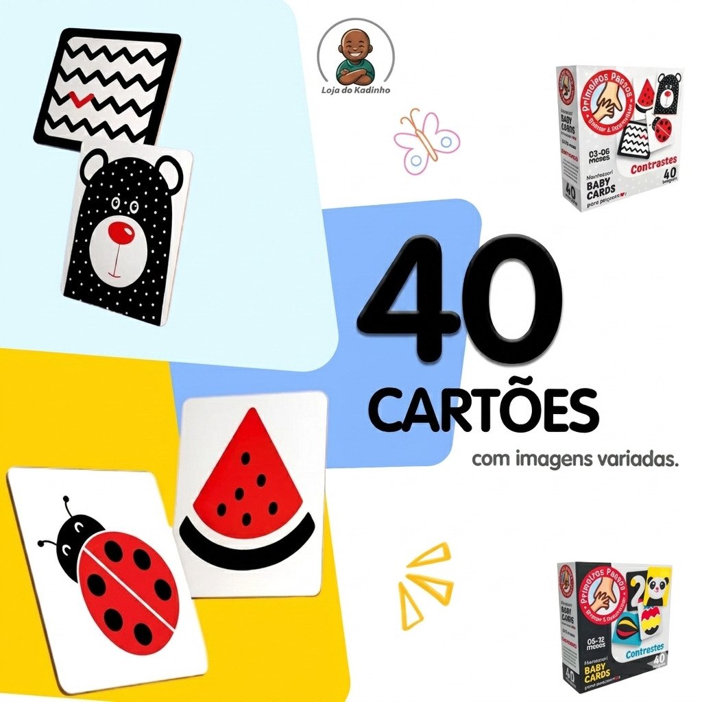 Cartões preto e branco para bebê com alto contraste estimulando visão