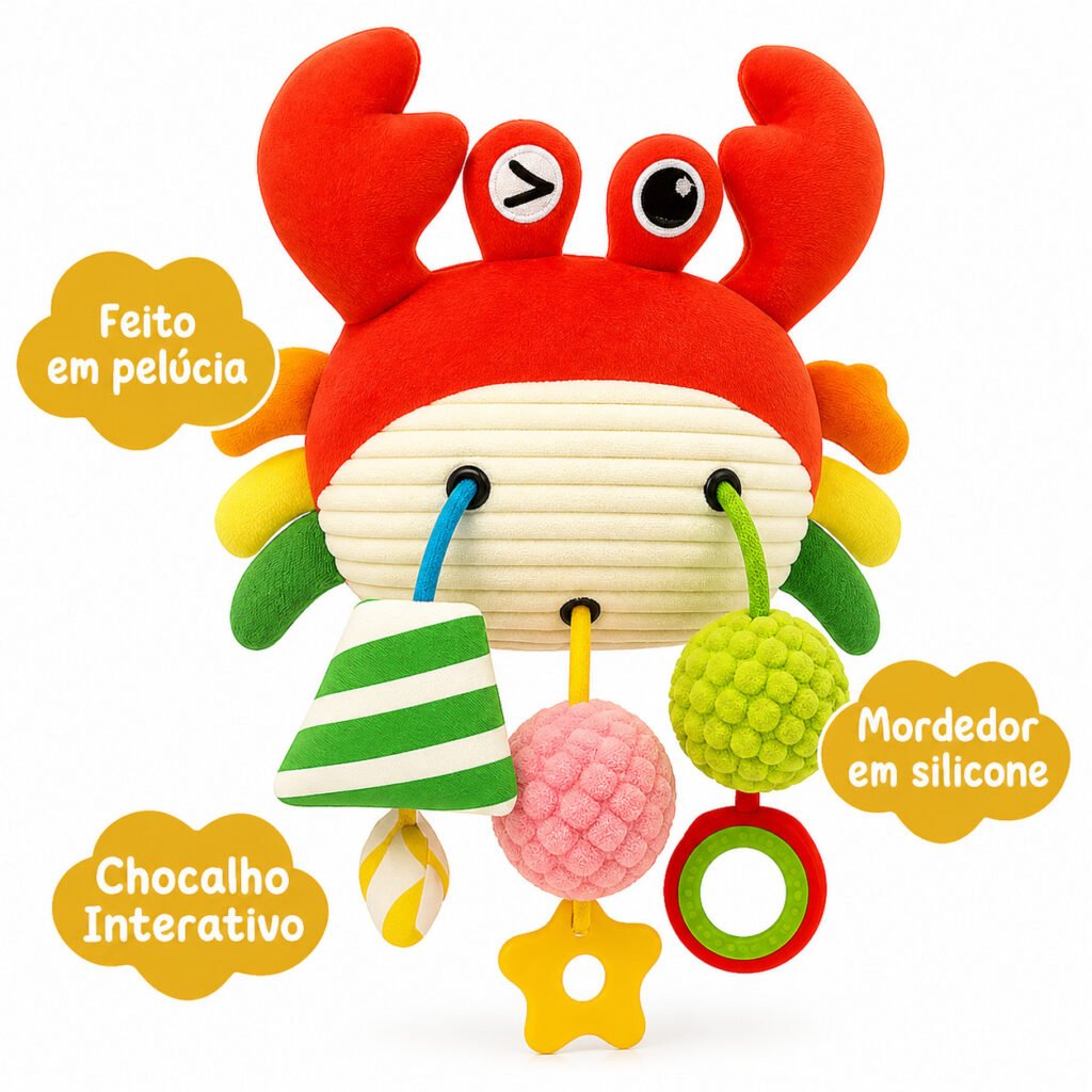 chocalho caranguejo sensorial buba brinquedo bebê colorido