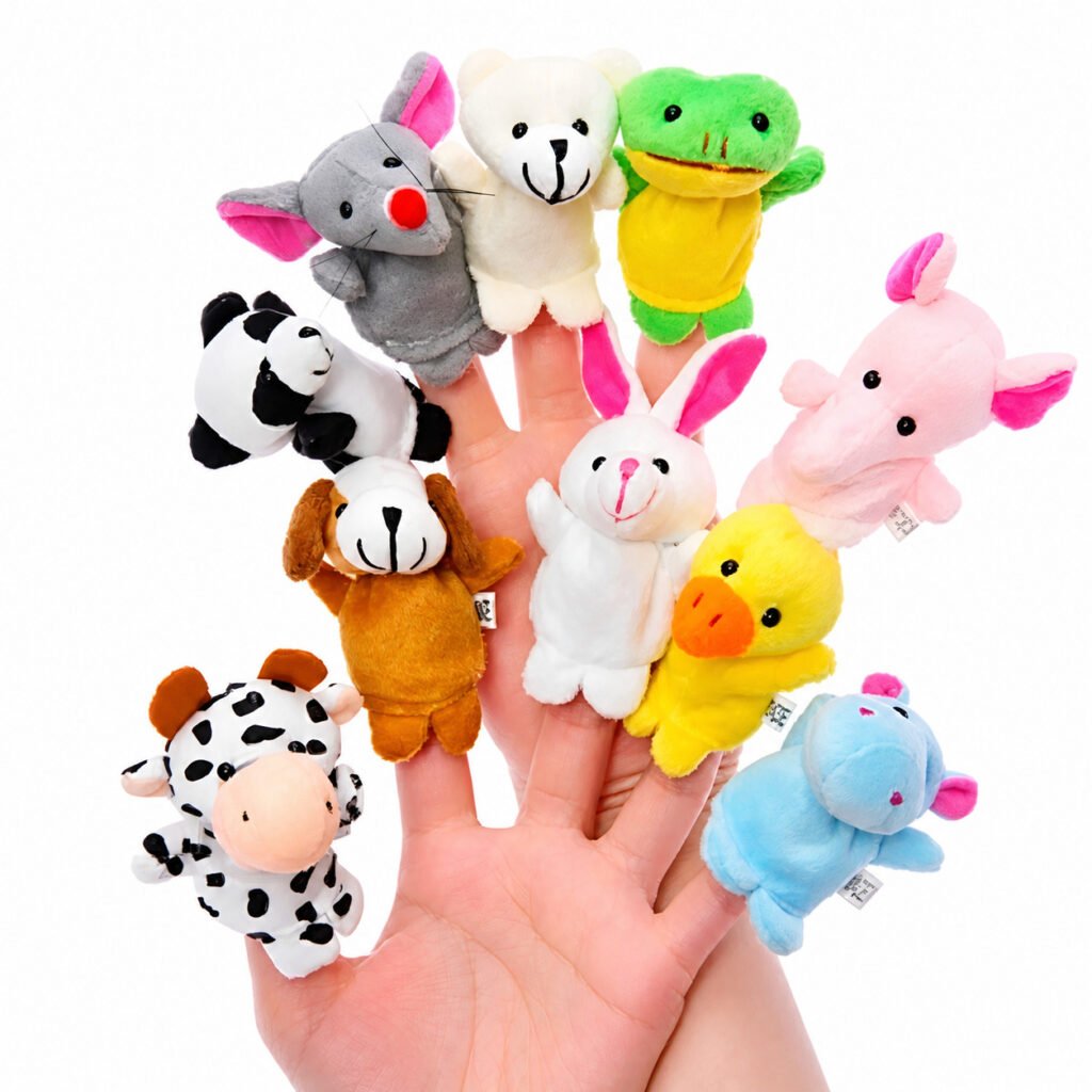Fantoche de dedos animais pelúcia coloridos para bebê kit 10 unidades